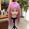 Pink wig head model adult hairstyle display, shooting model head model styling practice props and accessories details Picture